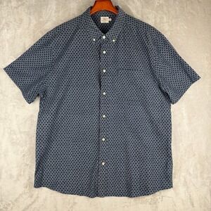 Faherty‎ Brand Mens XL Short Sleeve Button Down Shirt Navy Grey Geometric Scale